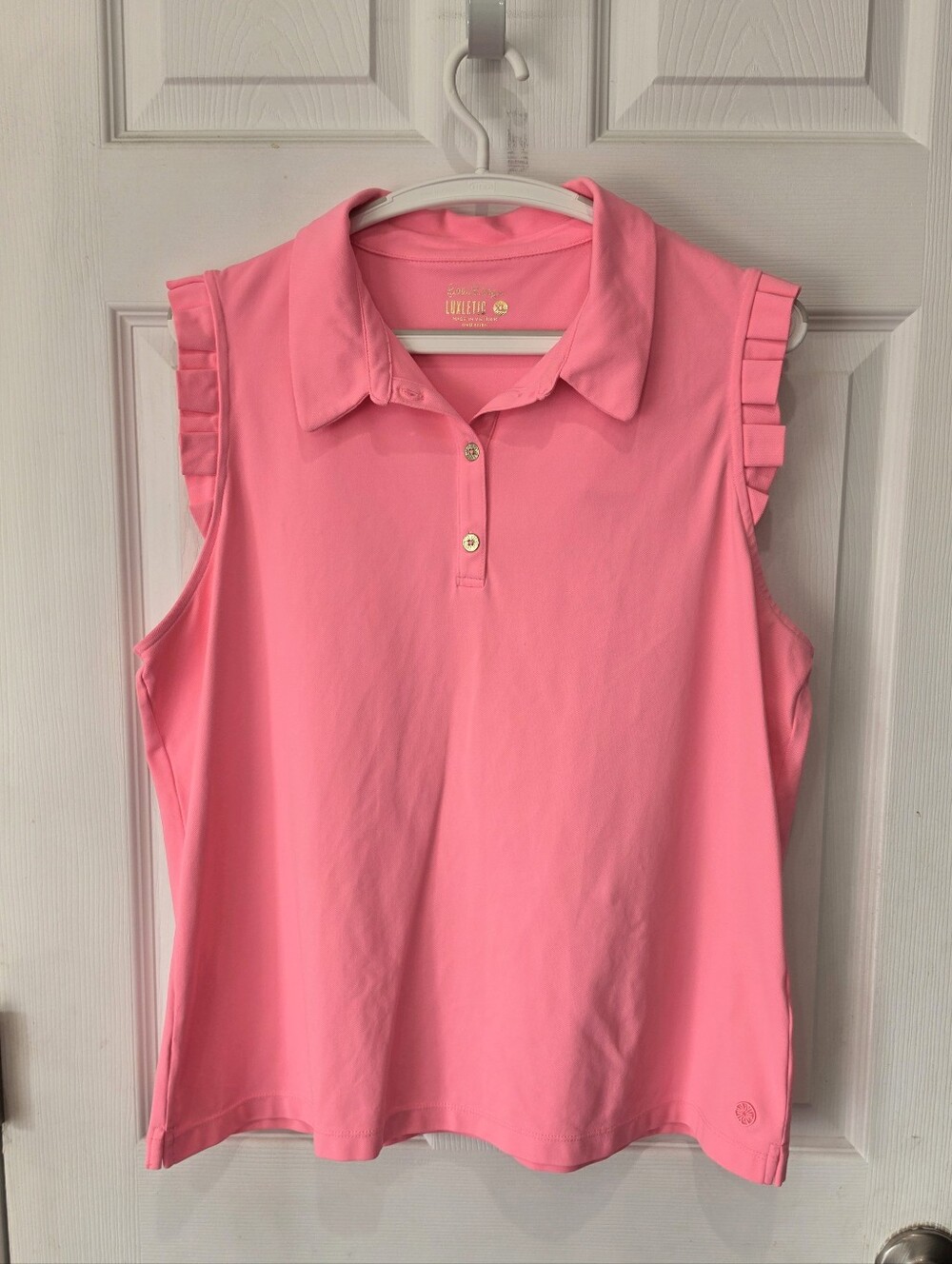 Lilly Pluitzer UPF 50+ Luxletic Frida Sleeveless Ruffle Polo Top Size XL NWT
